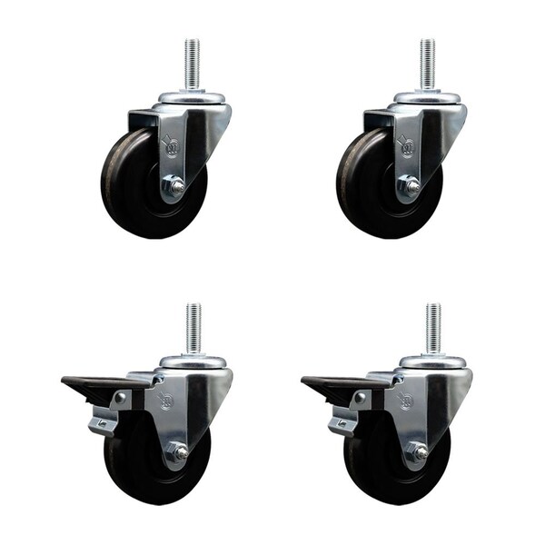 Service Caster 35 Inch Phenolic Wheel Swivel 58 Inch Threaded Stem Caster Set 2 Brakes SCC SCC-TS20S3514-PHS-58212-2-PLB-2 - main
